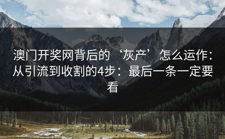 澳门开奖网背后的‘灰产’怎么运作：从引流到收割的4步：最后一条一定要看